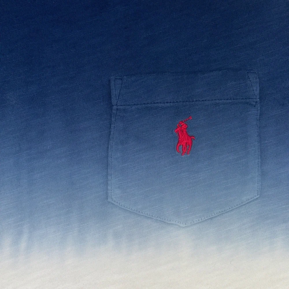 Polo Ralph Lauren Mens Ombre Dip Dye Pocket T-Shirt Red White Blue Large